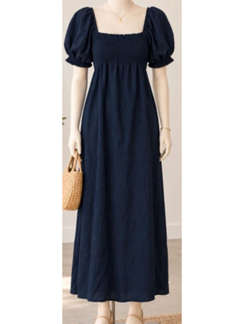 Kirundo navy puff sleeve maxi dress